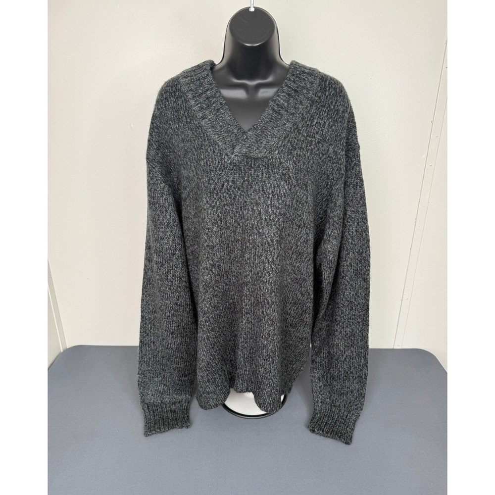 Rockingham Sweater Women  XXL Gray Marl V-Neck Knit Acrylic Pullover Long Sleeve